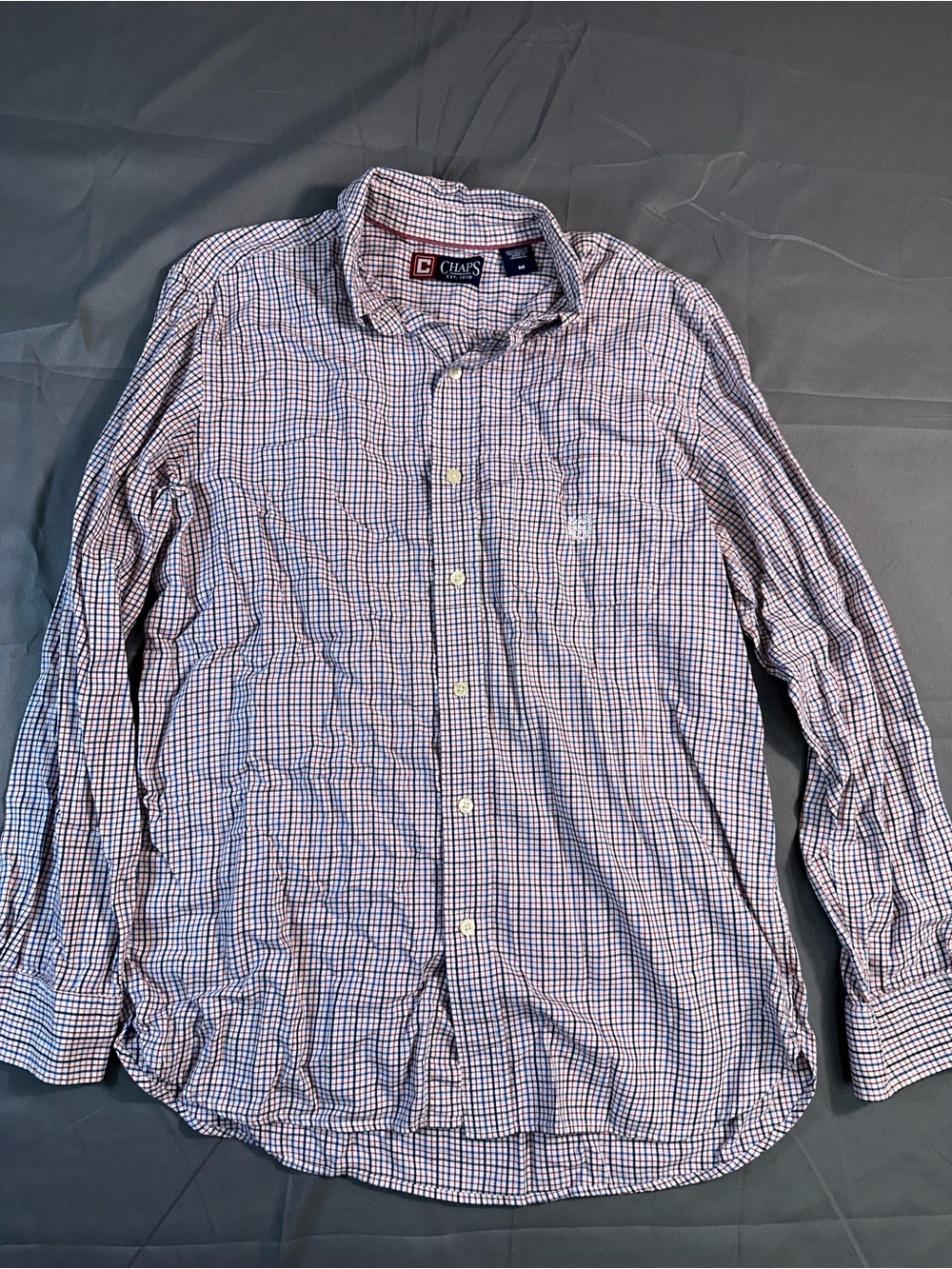 Chaps Men's Blue, White & Red Checked Button-Down Shirt
